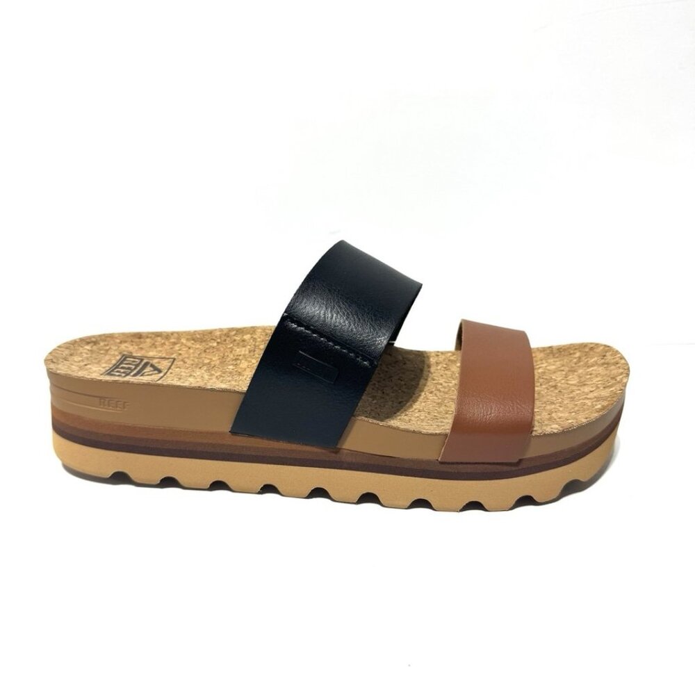 NIB Two-Color Cork Platform Slide Sandal - Black & Brown